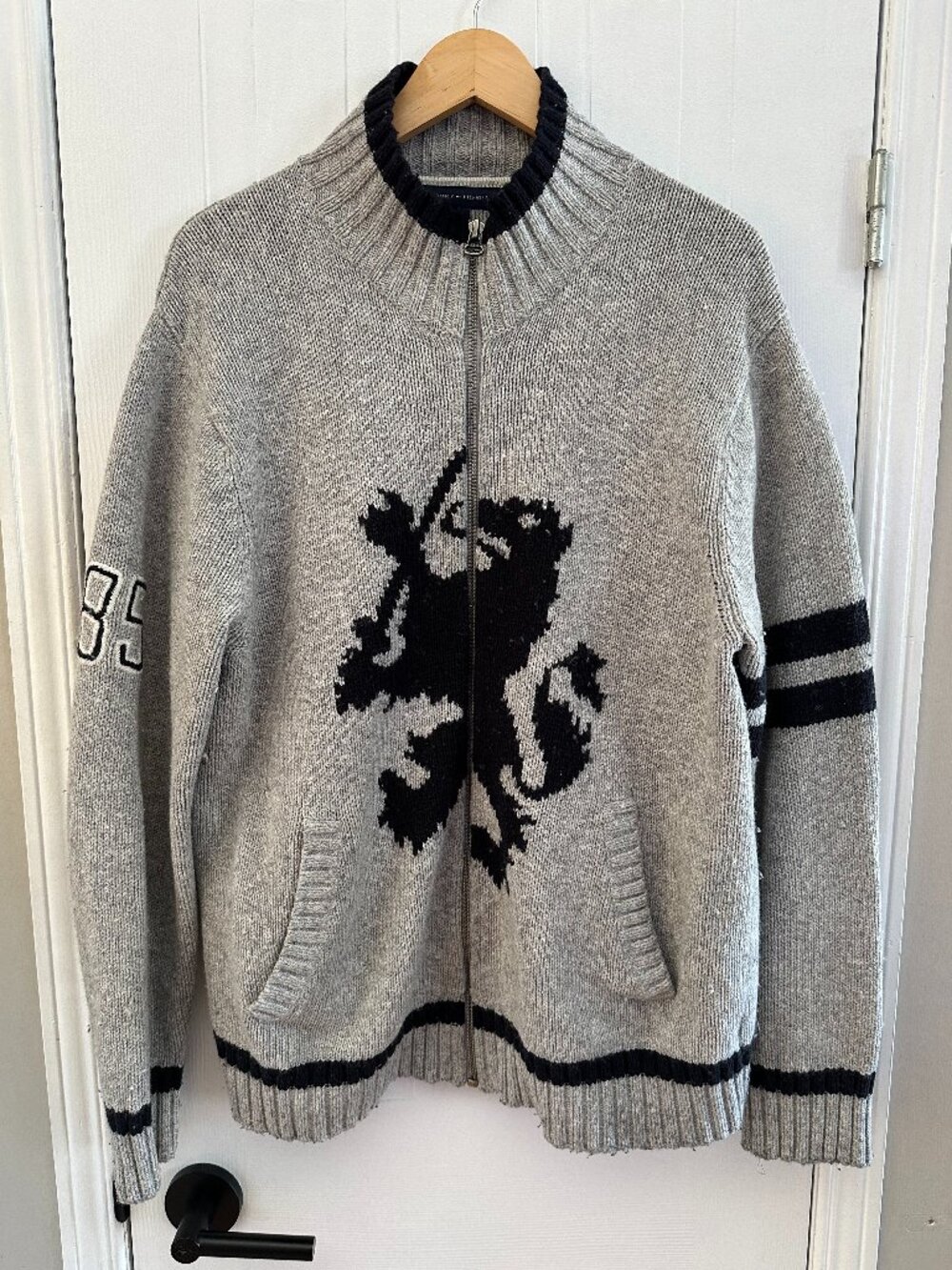 Tommy Hilfiger Grey & Black Full Zip Knit Sweater Jacket